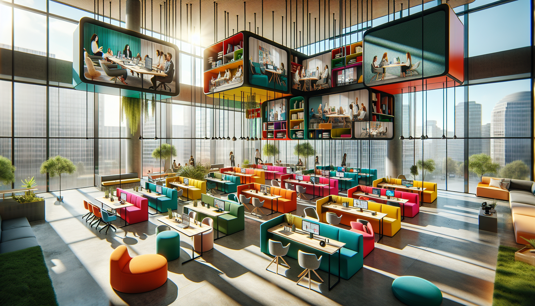 An illustration depicting modern office spaces embracing flexibility in design.