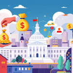 An illustration showing the role of the federal government in the economy.