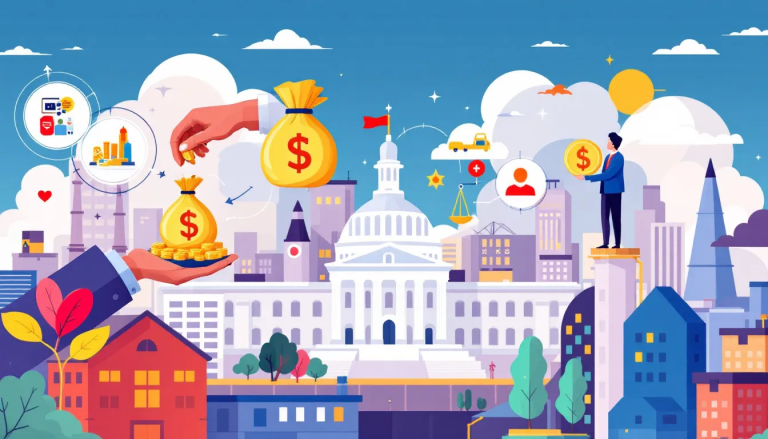 An illustration showing the role of the federal government in the economy.